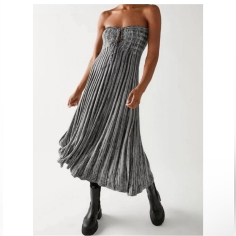 Free People Silvia Sweater Convertible Maxi Skirt Pleated Midi Dress Gray size L